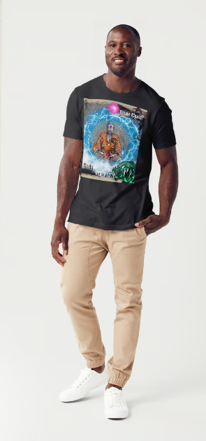 This T-shirt entitled "know thyself", features a spiritual guru with swirling energy surrounding him in meditation with fire elements in each hand and the 7-chakra energy's going through the body to remind us to ground ourselves spiritually and meditate to find peace and balance in life. There are also spiritual dragon guides in protection around the guru. Available in Black and White Color Variations and sizes Small through XX-Large. This is an authentic shirt from the Mike Roxly Collection.