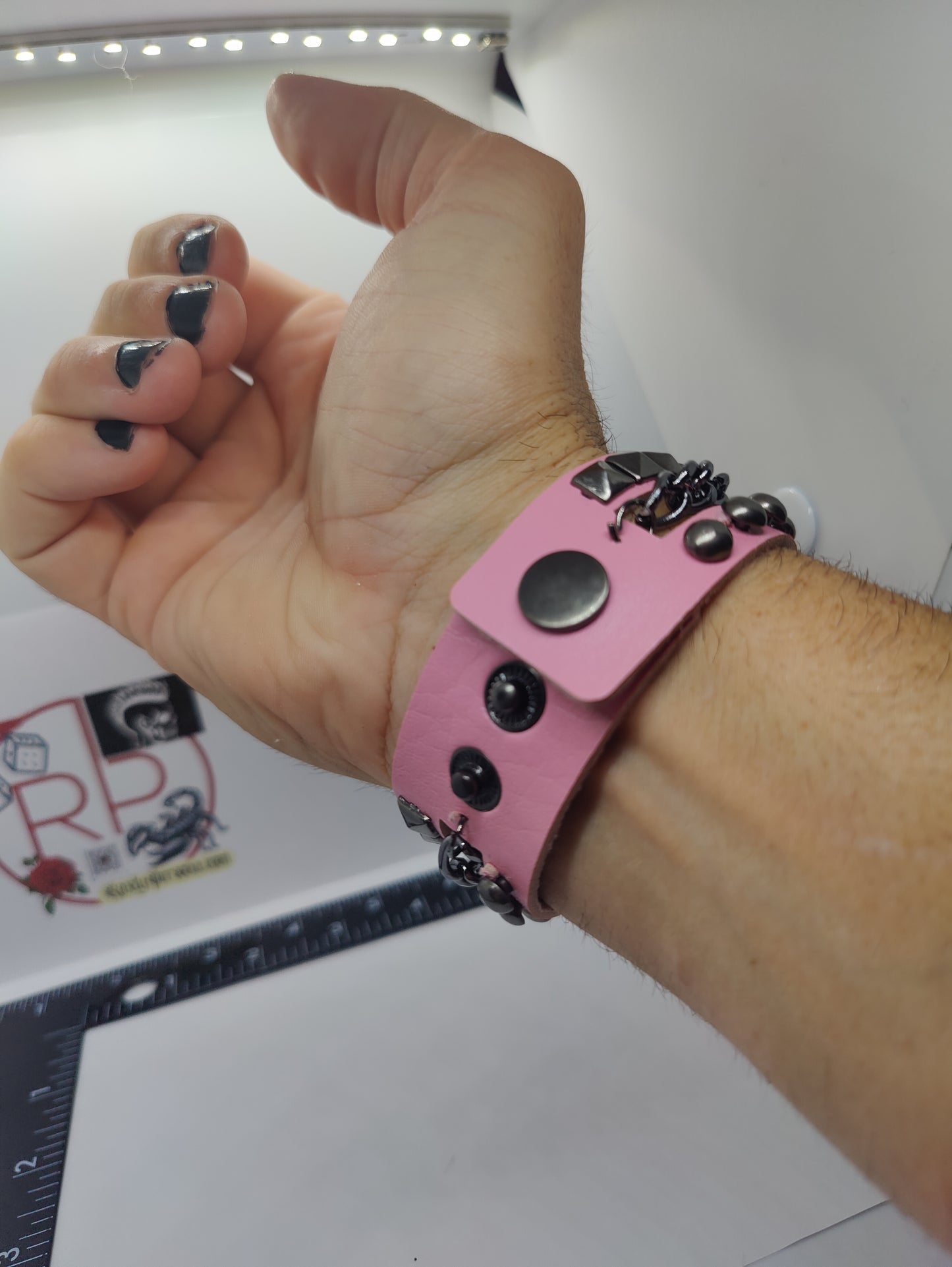 Pink Leather Bracelet with metal