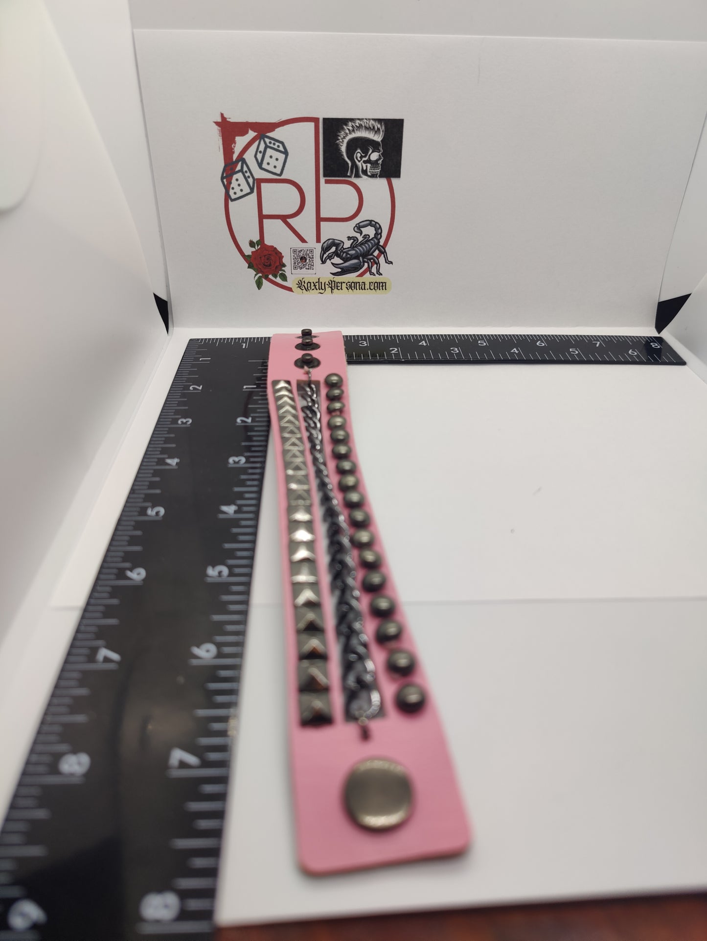 Pink Leather Bracelet with metal