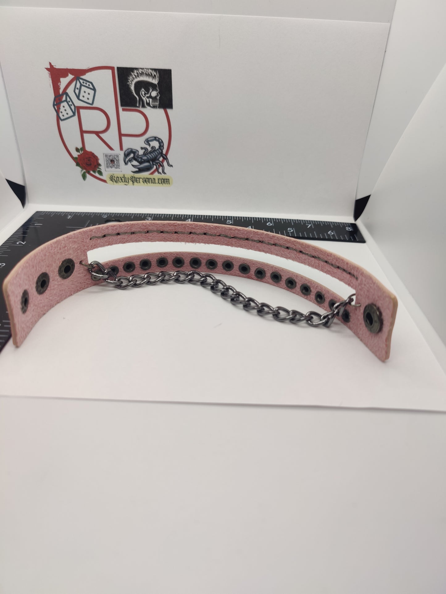 Pink Leather Bracelet with metal