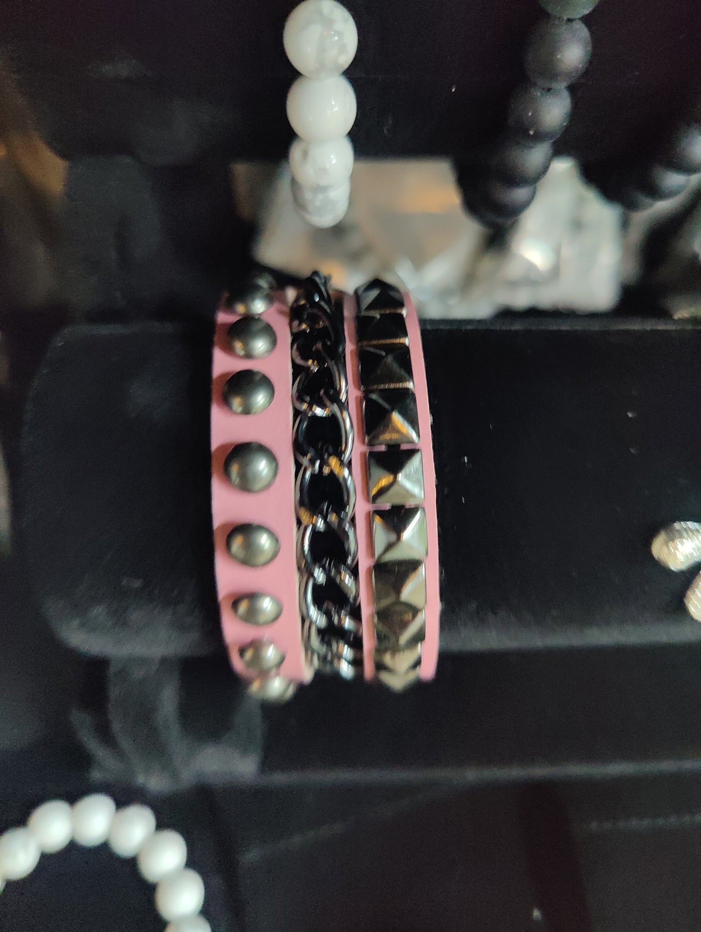 Pink Leather Bracelet with metal