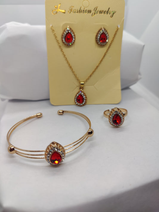 Glass jewelry full set red tear drop