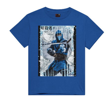 "Unleash your inner warrior with our "Blue Assassin" t-shirt! Made with cool cotton and a regular fit, this blue ninja design is sure to make a statement. Embrace the power of ice and conquer your day in style. Available in a bold blue color, this shirt is perfect for those who love taking risks and standing out from the crowd!" This is part of the Mike Roxly Collection.