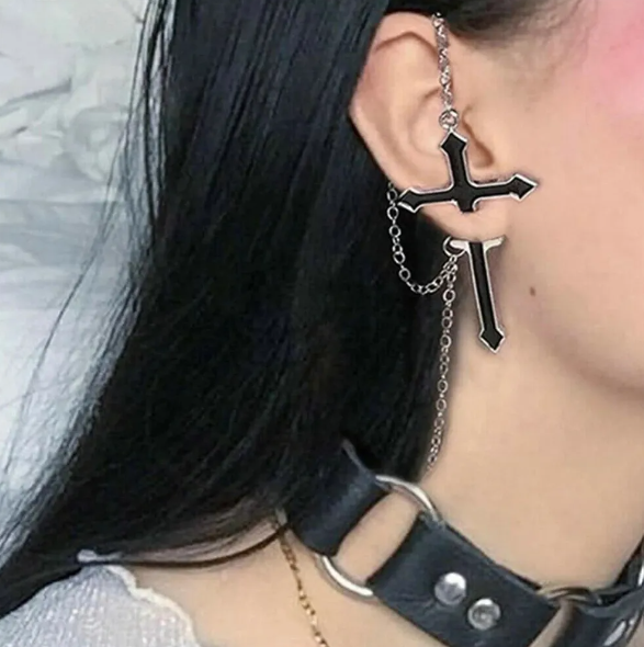 Black Cross Dangle Drop Earring (only 1 not a pair)