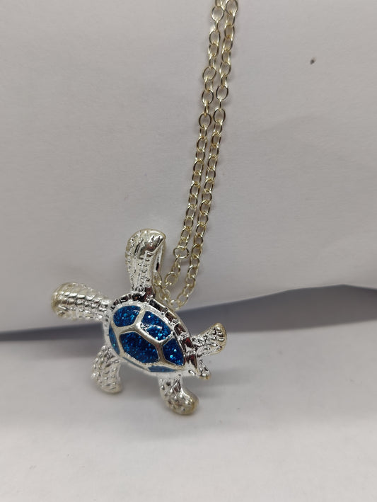 Turtle necklace with Blue and silver colors