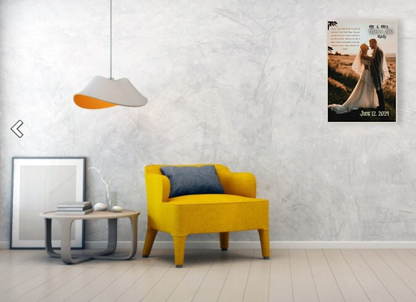 This photo shows an example of the photo enhancements provided by Roxlypersona.com that is hung in a living room to see a size reference.