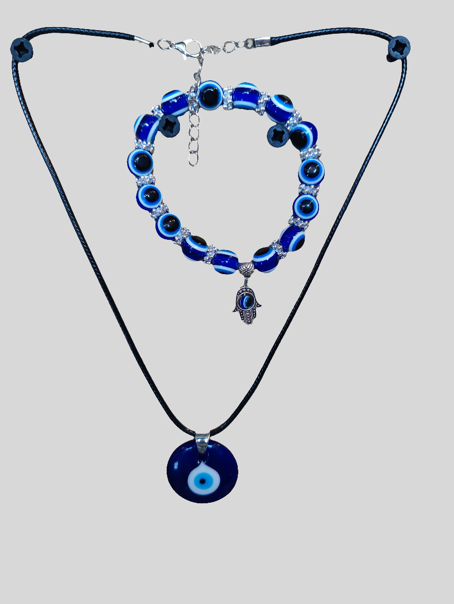 Nazar - evil 🧿 eye protection Necklace and Bracelet set with leather strap