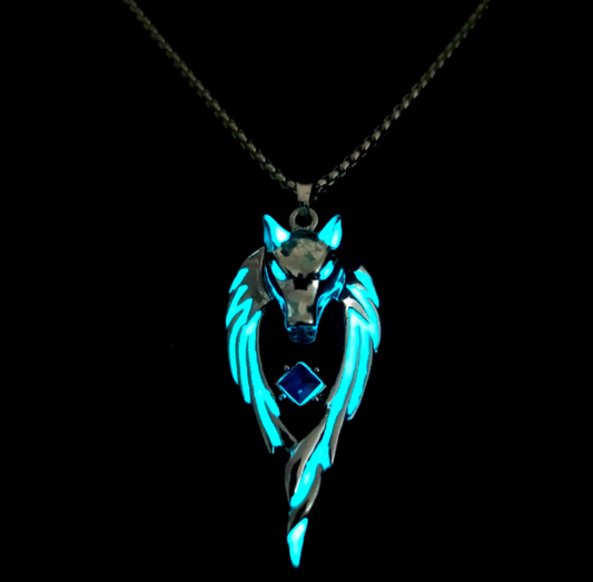 Men's Glow in the Dark Wolf Necklace