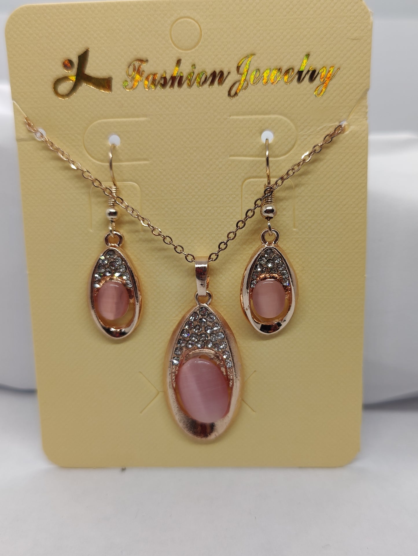 Pink Peacock necklace and earrings set