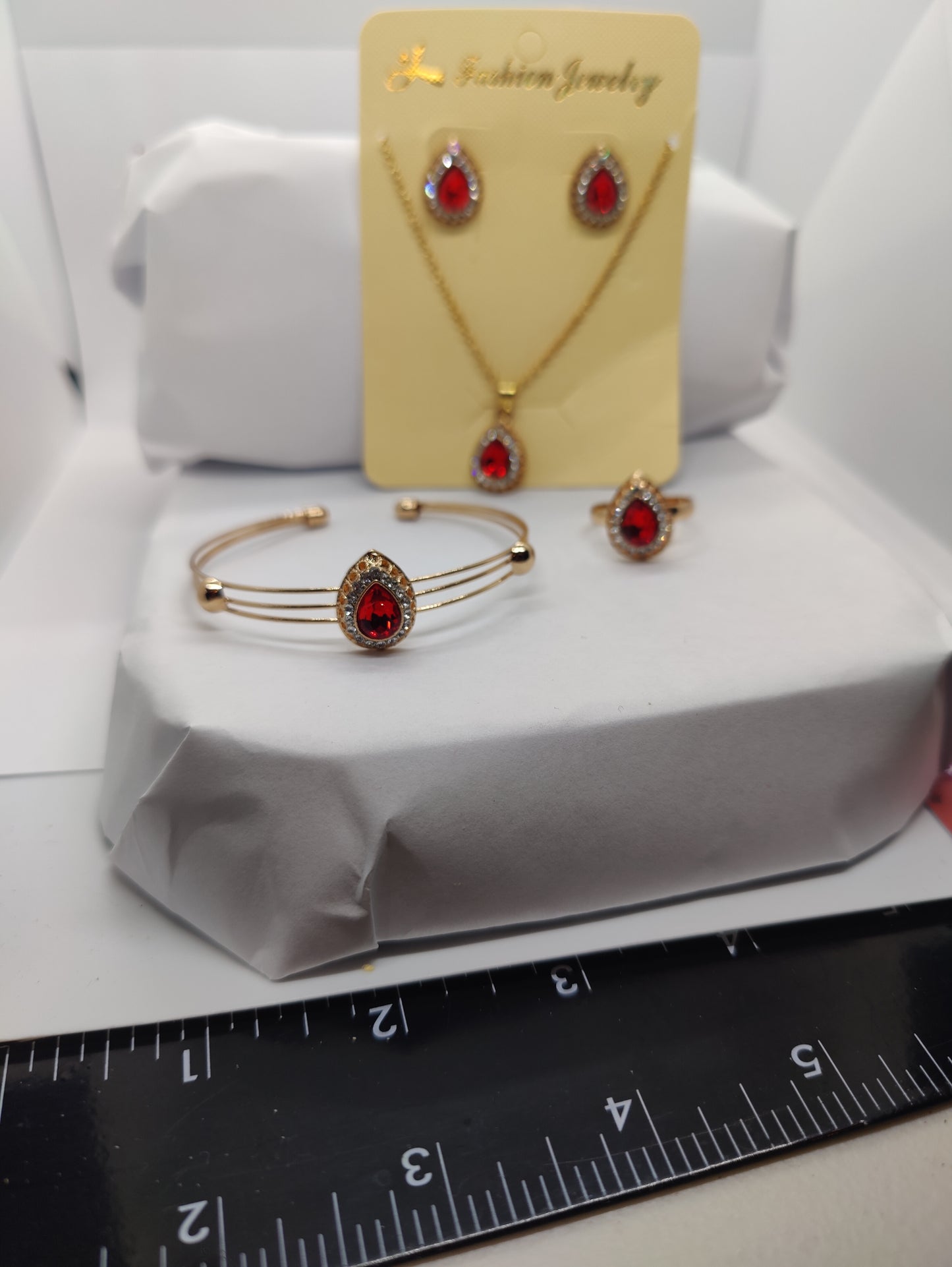 Glass jewelry full set red tear drop