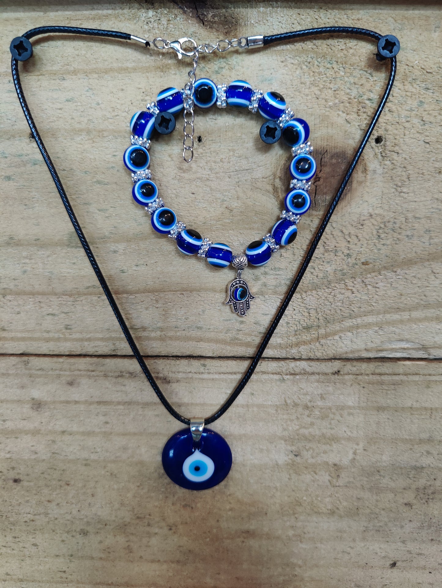 Nazar - evil 🧿 eye protection Necklace and Bracelet set with leather strap