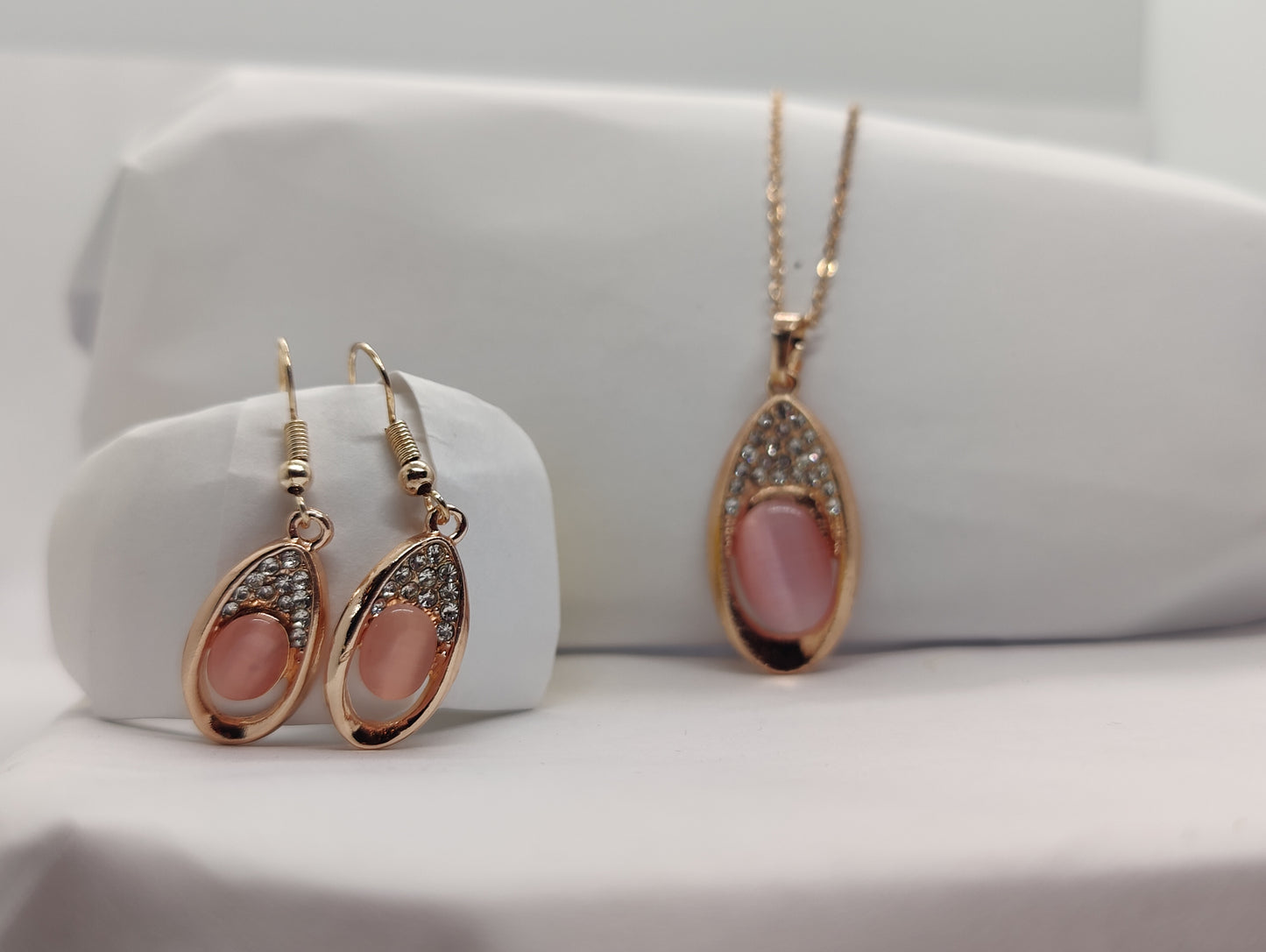 Pink Peacock necklace and earrings set