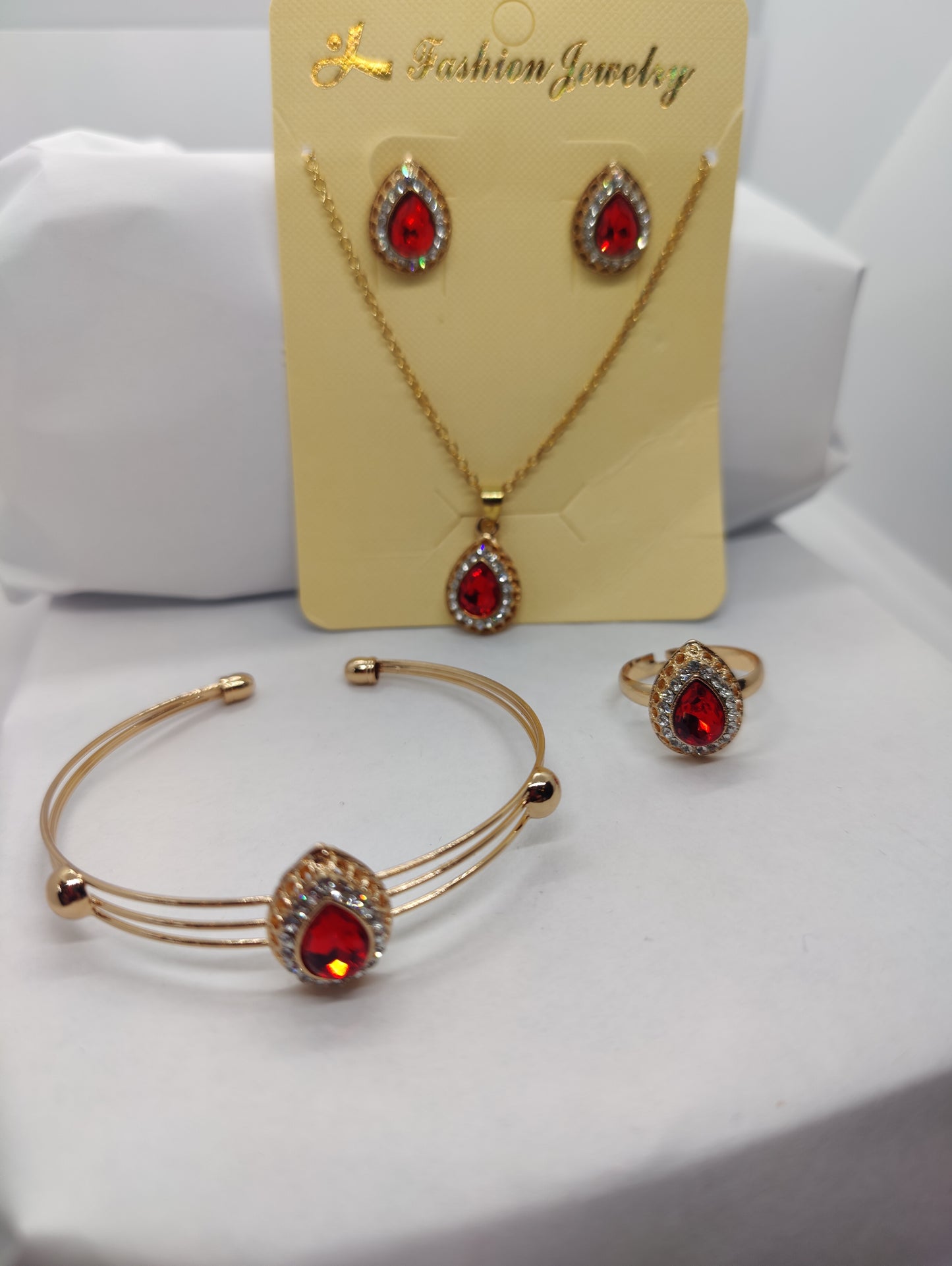 Glass jewelry full set red tear drop